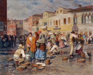 Fischmarkt in Venedig by Carl Feiertag Oil Painting