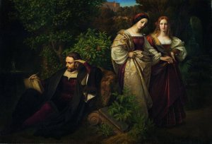 Torquato Tasso and the Two Leonores by Carl Ferdinand Sohn Oil Painting