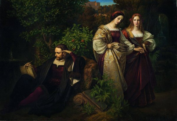 Torquato Tasso and the Two Leonores  by Carl Ferdinand Sohn - Hand-Painted Oil Painting Reproduction
