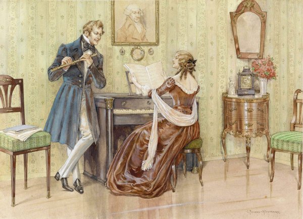 Hausmusik by Carl Fischer-Koystrand - Hand-Painted Oil Painting Reproduction