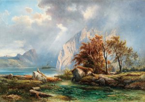 A View of Lake Wolfgangsee by Carl Franz Emanuel Haunold Oil Painting