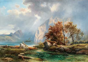 A View of Lake Wolfgangsee by Carl Franz Emanuel Haunold Oil Painting