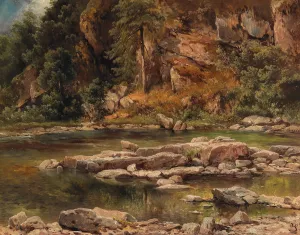 A Wooded River Landscape by Carl Franz Emanuel Haunold Oil Painting