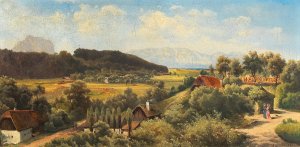 Aussicht von Schlos Wimsbach gegen das HOllengebirge und den Traunstein by Carl Franz Emanuel Haunold Oil Painting