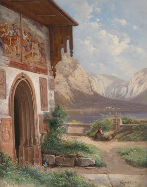 Blick auf den Hallstatter Friedhof by Carl Franz Emanuel Haunold Oil Painting