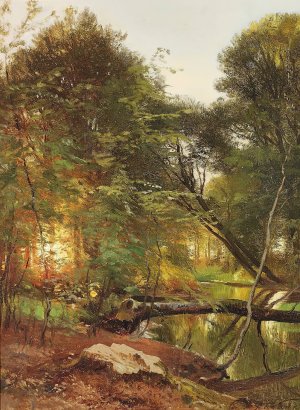 Alob i skoven, solnedgang by Carl Frederik Aagaard Oil Painting