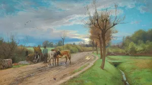 En bonde taler med en vejmand i fuldmanens skaer by Carl Frederic Aagaard Oil Painting