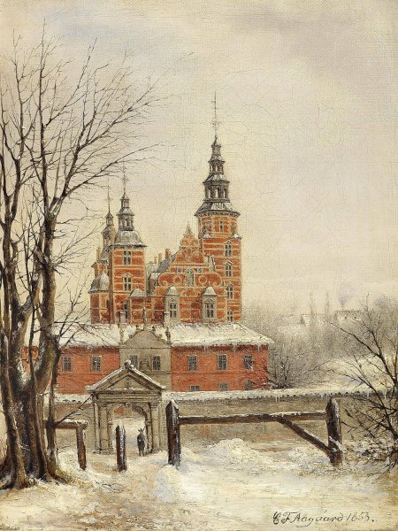 Rosenborg ved vintertide  by Carl Frederik Aagaard - Hand-Painted Oil Painting Reproduction