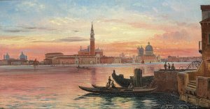 Venedig i solnedgangen by Carl Frederik Aagaard Oil Painting