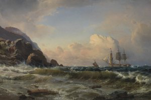 A Norwegian Coastline by Carl Frederik Sorensen Oil Painting