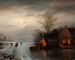 Amsterdam Skating Scene by Carl Frederik Sorensen Oil Painting