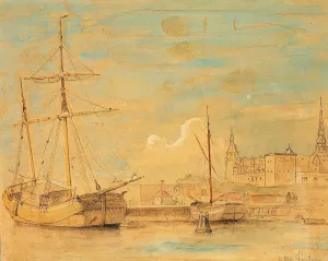 Bade til kajs ved Kronborg Oil painting by Carl Frederik Sorensen
