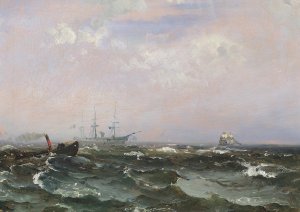 Marine med skibe i frisk vejr by Carl Frederik Sorensen Oil Painting