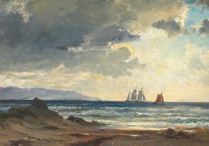 Skibe under opklaring i Laholm-bugten ved Halland by Carl Frederik Sorensen Oil Painting