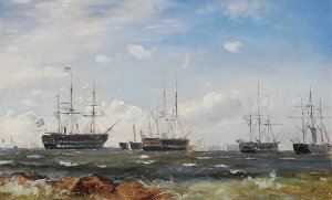Svenske orlogsskibe ud for GOteborg by Carl Frederik Sorensen Oil Painting