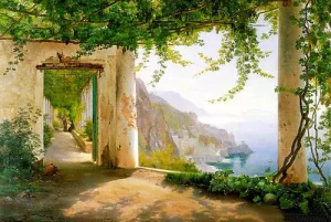 View to the Amalfi Coast by Carl Frederic Aagaard Oil Painting