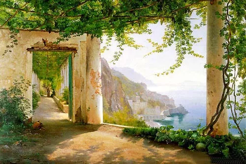 View to the Amalfi Coast by Carl Frederic Aagaard - Oil Painting Reproduction