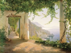 View to the Amalfi Coast by Carl Frederic Aagaard Oil Painting