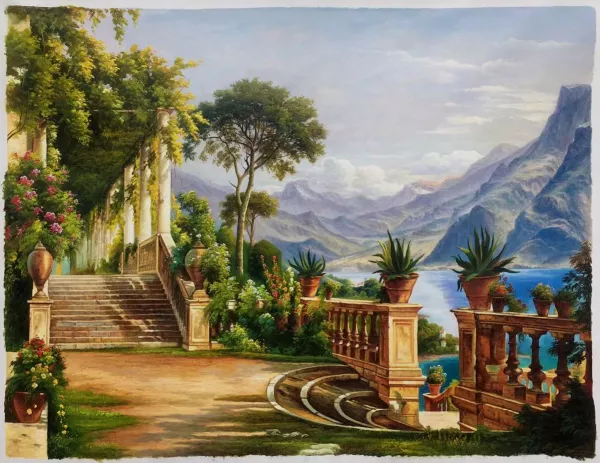 Lodge on Lake Como Oil Painting Reproduction