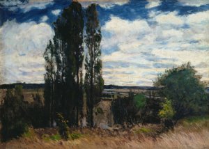 Seine. Landscape with Poplars by Carl Fredrik Hill Oil Painting
