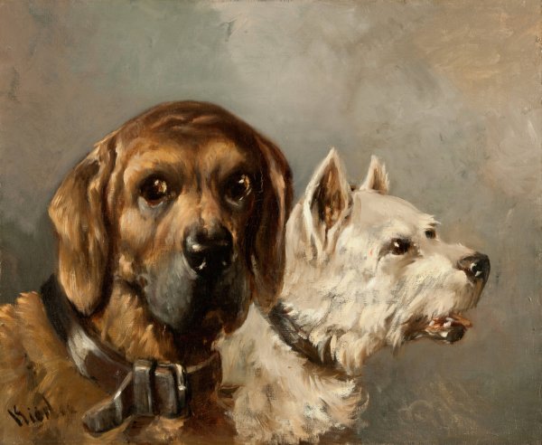 Dogs by Carl Fredrik Kiorboe - Hand-Painted Oil Painting Reproduction