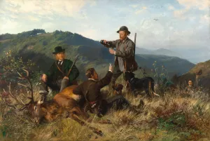 A Successful Hunt by Carl Friedrich Deiker Oil Painting