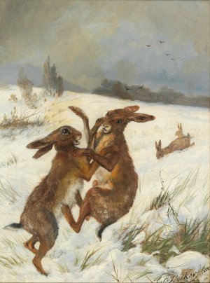 Hasen by Carl Friedrich Deiker Oil Painting