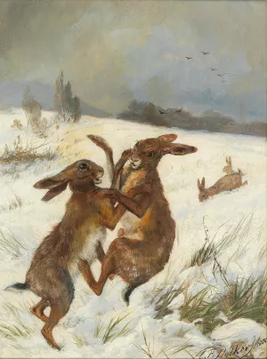 Hasen by Carl Friedrich Deiker Oil Painting