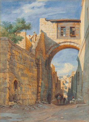 Street Scene In Jerusalem by Carl Friedrich Heinrich Werner Oil Painting