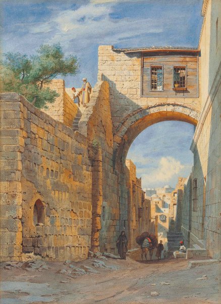 Main Product Photo of Street Scene In Jerusalem  Painting by Carl Friedrich Heinrich Werner