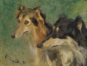 Portrait zweier Borzoj-Hunde by Carl Friedrich Kapstein Oil Painting