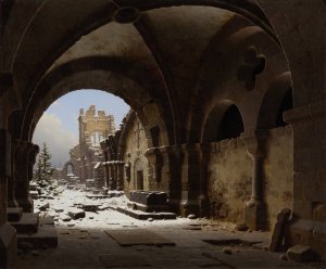 Church Ruin in Winter by Carl Georg Adolph Hasenpflug Oil Painting