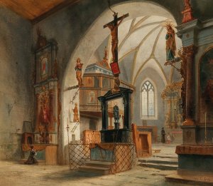 Justuskirche in Flums by Carl Georg Anton Graeb Oil Painting