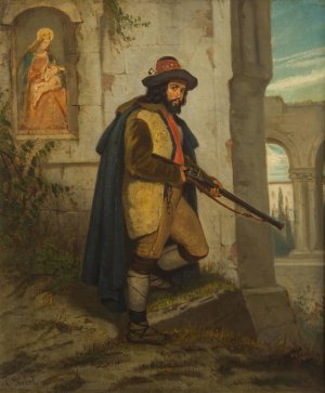 A Man with a Rifle by Carl Goebel The Younger Oil Painting