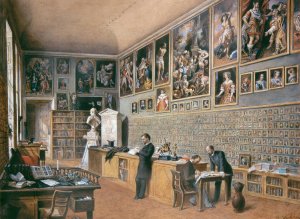 Die Bibliothek, zugleich Buro der Beamten der Ambraser Sammlung by Carl Goebel The Younger Oil Painting