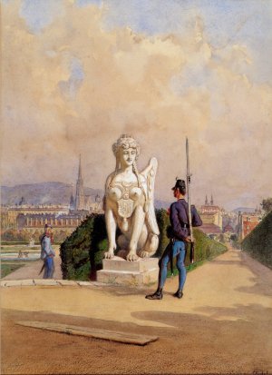 Kurzweil auf der Wache im Garten des Schlosses Belvedere in Wien by Carl Goebel The Younger Oil Painting