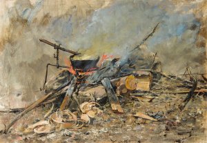 A Fire with a Kettle. Study for Sancta Simplicitas by Carl Gustaf Hellqvist Oil Painting