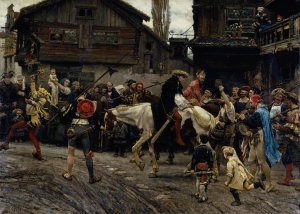 Peder Sunnanvader's and Master Knut's Ignominious Entry into Sthlm 1526 by Carl Gustaf Hellqvist Oil Painting