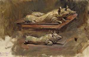 Pigs. Study for During Fasting Time by Carl Gustaf Hellqvist Oil Painting