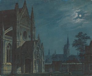 Mondschein uber dem Hof einer gotischen Kirche mit reichem Maswerk by Carl Gustav Carus Oil Painting
