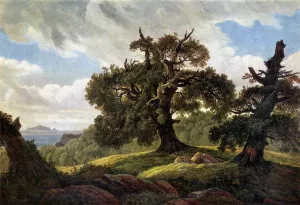 Oaks at the Sea Shore by Carl Gustav Carus - Oil Painting Reproduction
