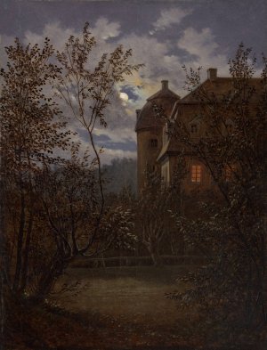 Schloss Milkel in Moonlight by Carl Gustav Carus Oil Painting