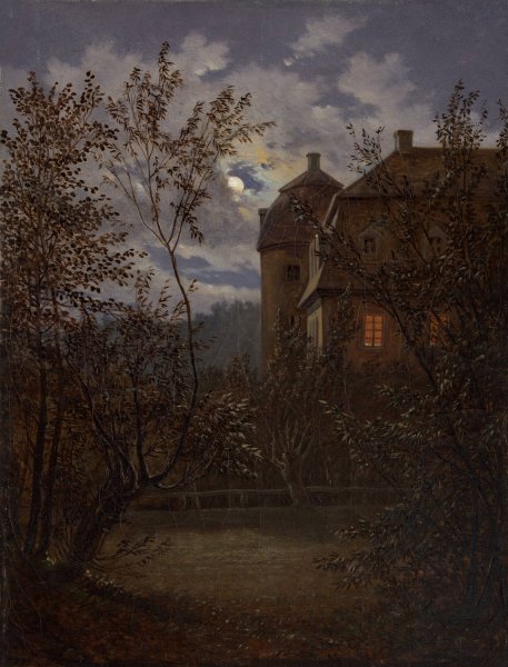 Main Product Photo of Schloss Milkel in Moonlight  Painting by Carl Gustav Carus