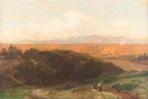 Sunset over the Roman Campagna by Carl Gustav Rodde Oil Painting