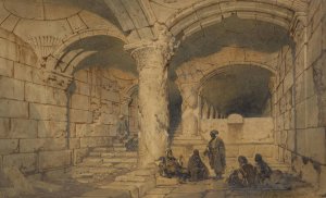 Arab figures in a vault within the Al-aqsa mosque, Jerusalem by Carl Haag Oil Painting