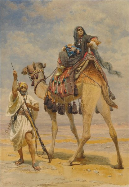 Bedouin Woman On A Camel  by Carl Haag - Hand-Painted Oil Painting Reproduction