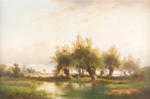 Angler under willows by Carl Hasch Oil Painting