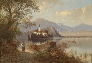 Blick auf den Bleder See by Carl Hasch Oil Painting