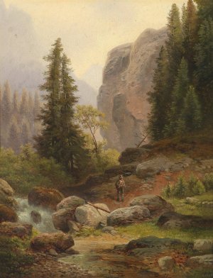 Jager im Hochgebirge by Carl Hasch Oil Painting