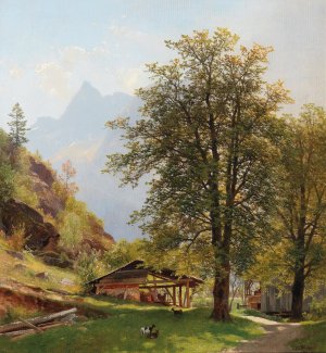 Landscape With Farm Buildings by Carl Hasch Oil Painting